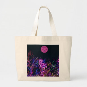 Flamingo at the dance party. large tote bag