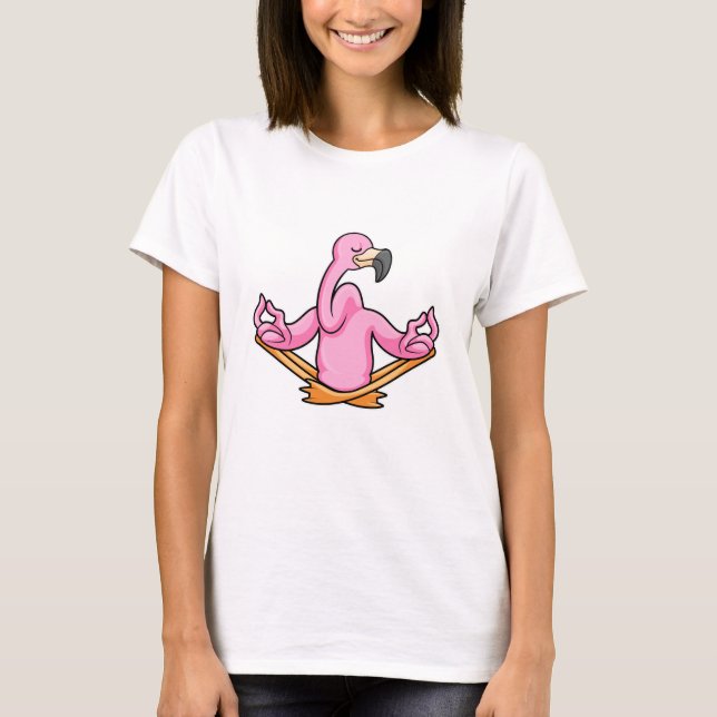 Flamingo at Yoga in Cross-legged T-Shirt (Front)