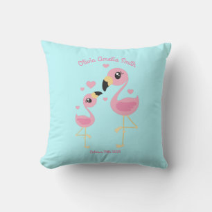 Flamingo Baby Shower Cute Tropical Throw Pillow