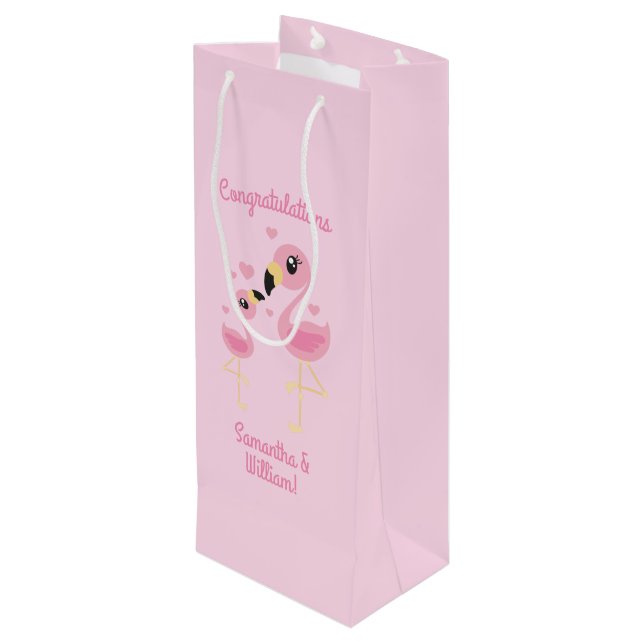 Flamingo Baby Shower Cute Tropical Wine Gift Bag (Back Angled)