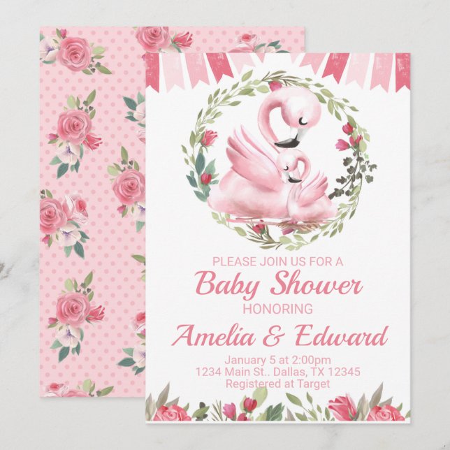 Flamingo Baby Shower Invitation Invite (Front/Back)