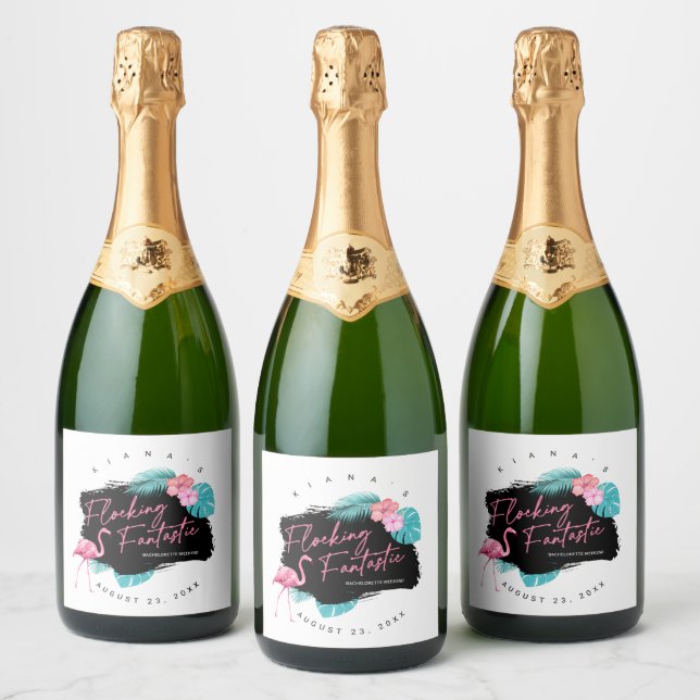 Flamingo Bachelorette Flocking Fantastic V2 ID930 Sparkling Wine Label (Bottles)