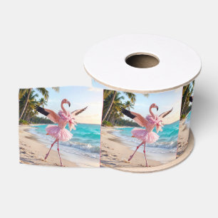 Flamingo Ballerina In a Pink Tutu On the Beach Grosgrain Ribbon