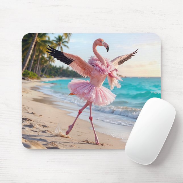Flamingo Ballerina In a Pink Tutu On the Beach Mouse Pad (With Mouse)