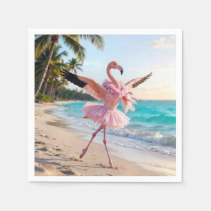 Flamingo Ballerina In a Pink Tutu On the Beach Napkin