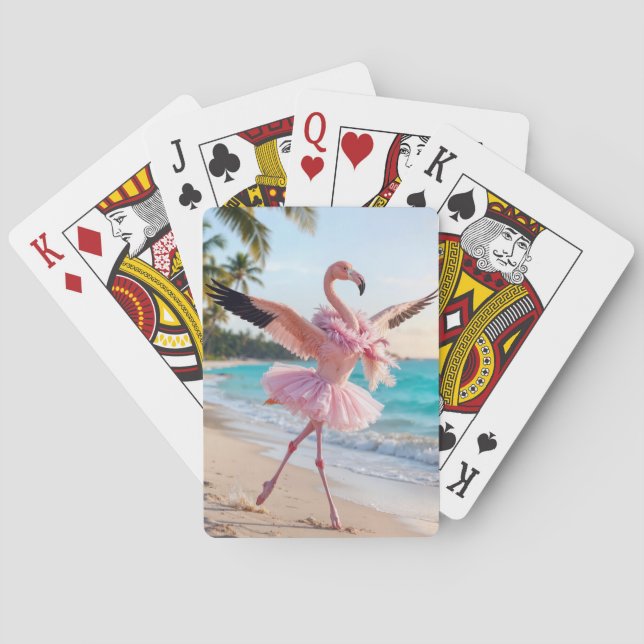 Flamingo Ballerina In a Pink Tutu On the Beach Playing Cards (Back)