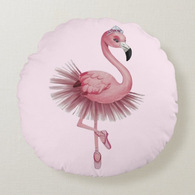 Flamingo Ballet Dancer Round Pillow (Front)