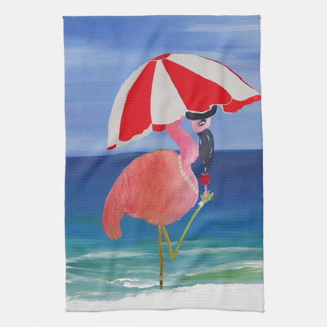 Flamingo Beach Cocktail towel (Vertical)