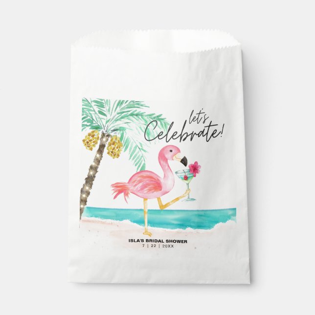 Flamingo Beach Cocktail Tropical Bridal Shower Favour Bag (Front)