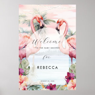 flamingo beach ocean baby shower sign poster