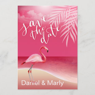 Flamingo Beach Save the Date   pink Invitation