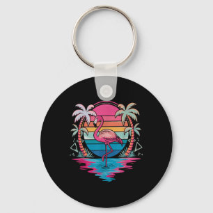 Flamingo Beach Summer Vibes Palm Tree Tropical Sum Keychain