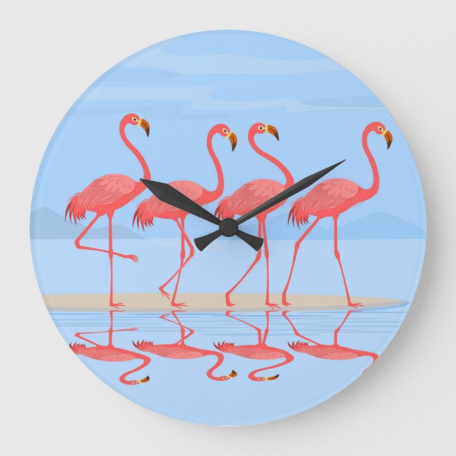 Flamingo Beach Summer Vintage Design Large Clock (Front)