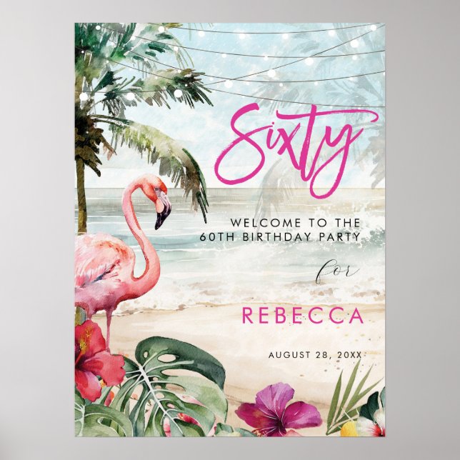 flamingo beach tropical soixante accueil poster (Devant)