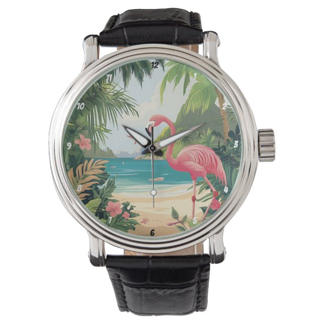 Flamingo Beach Tropical  Watch (Front)