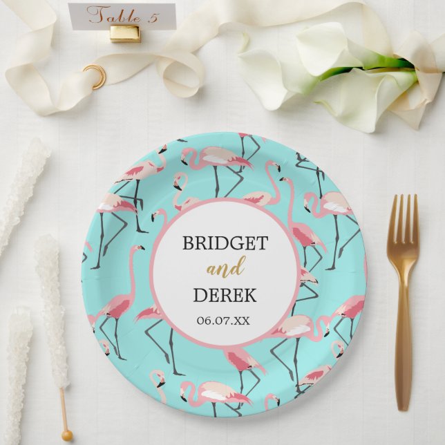 Flamingo Beach Wedding Paper Plate (Wedding)
