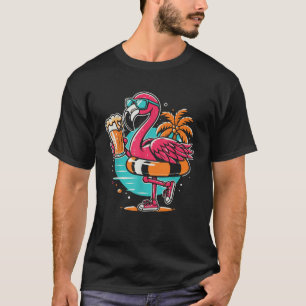 Flamingo Beer Drinking Beach Summer Swimming T-Shirt
