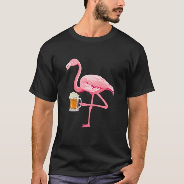 Flamingo Beer Drinking Party Funny Drinkers Flamin T-Shirt (Front)