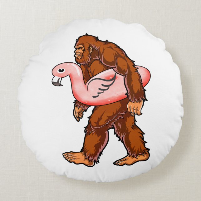 Flamingo Bigfoot Round Pillow (Front)