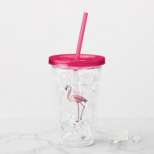 Flamingo bird cartoon illustration  acrylic tumbler