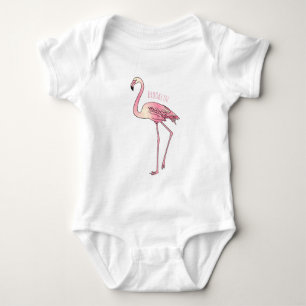 Flamingo bird cartoon illustration baby bodysuit