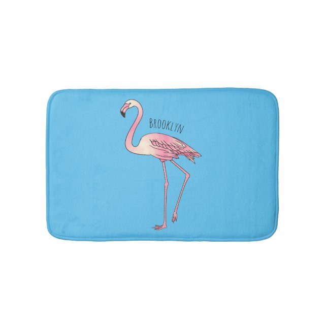 Flamingo bird cartoon illustration bath mat (Front)
