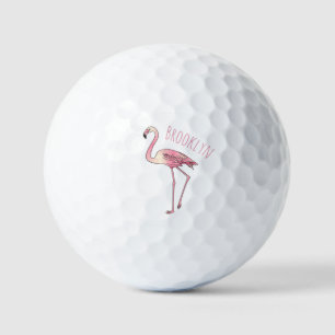 Flamingo bird cartoon illustration golf balls