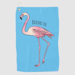 Flamingo bird cartoon illustration  golf towel