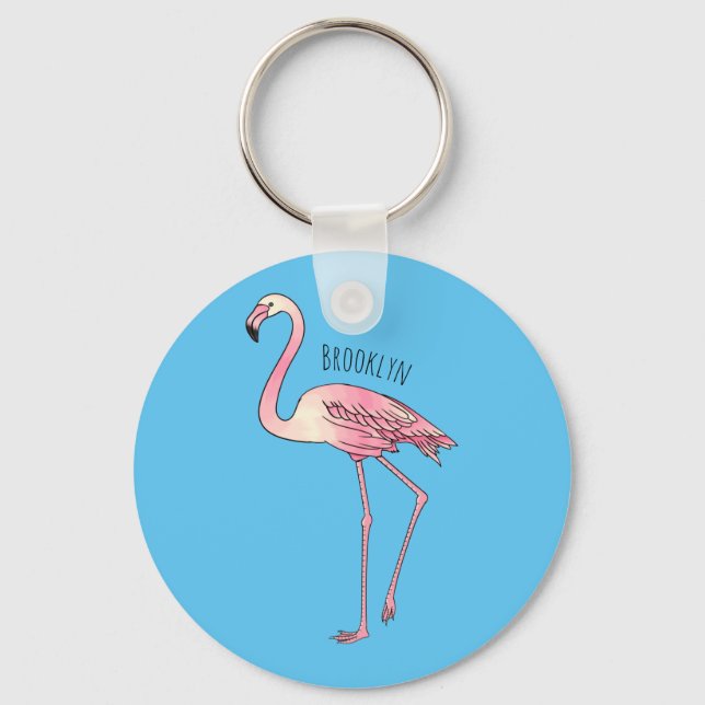 Flamingo bird cartoon illustration  keychain (Front)