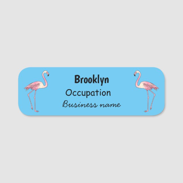 Flamingo bird cartoon illustration  name tag (Front)