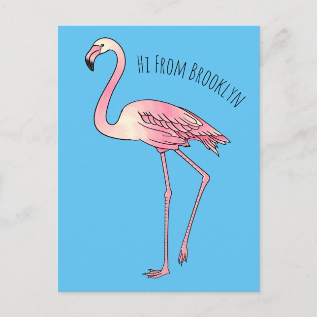 Flamingo bird cartoon illustration postcard (Front)