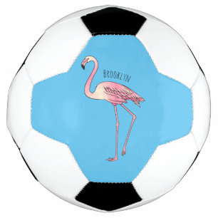 Flamingo bird cartoon illustration soccer ball