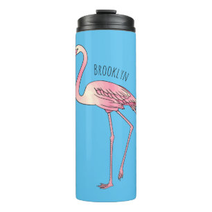 Flamingo bird cartoon illustration thermal tumbler
