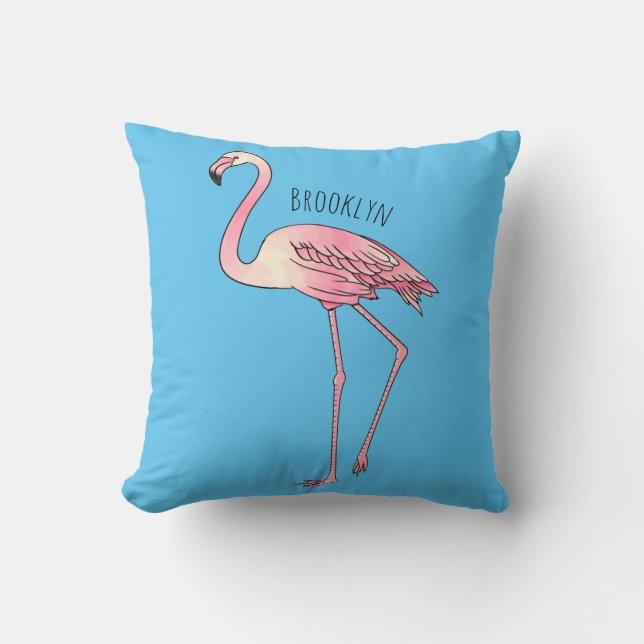 Flamingo bird cartoon illustration throw pillow (Front)