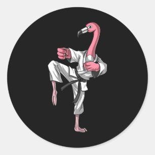Flamingo Bird Karate Ninja Kickboxing Taekwondo Ma Classic Round Sticker