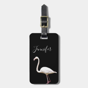 Flamingo Bird on Black Personalized Name Luggage Tag