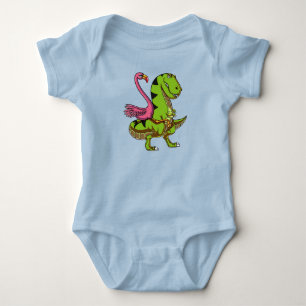 Flamingo Bird Riding T-Rex Dinosaur Baby Bodysuit