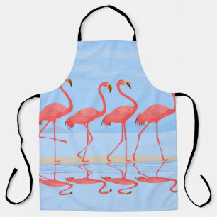 Flamingo bird walking on the beach in summer desig apron