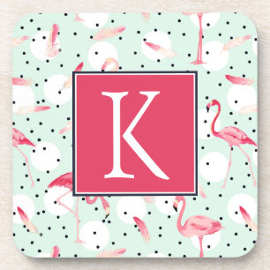 Flamingo Bird With Feathers Add Your Initial Coaster