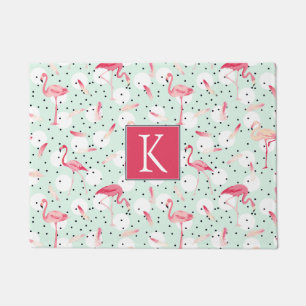 Flamingo Bird With Feathers   Add Your Initial Doormat