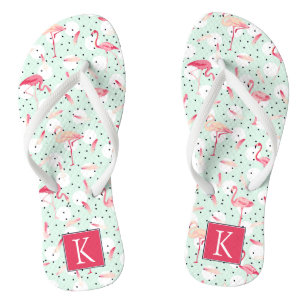 Flamingo Bird With Feathers Add Your Initial Flip Flops