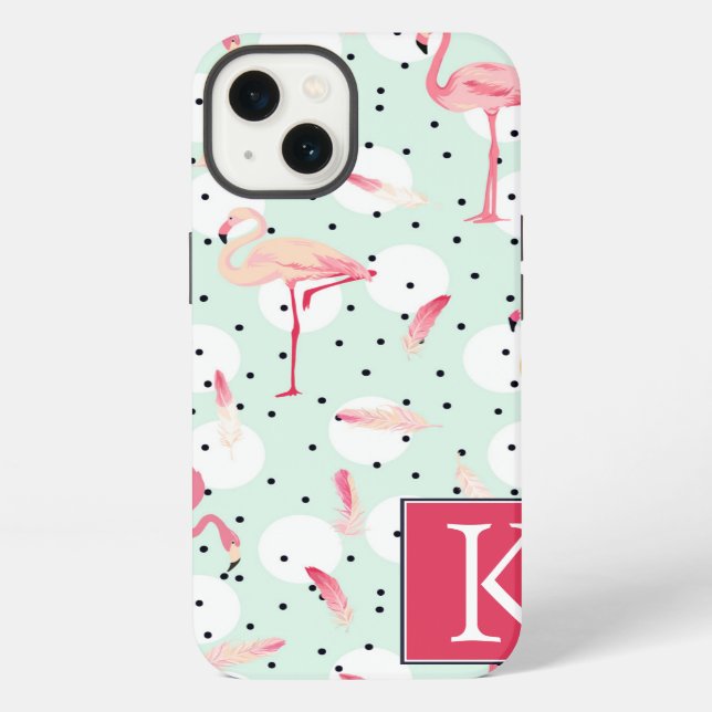 Flamingo Bird With Feathers | Add Your Initial iPhone Case (Back)