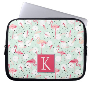 Flamingo Bird With Feathers   Add Your Initial Laptop Sleeve