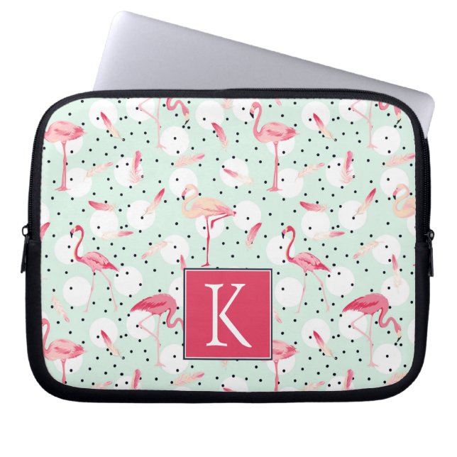 Flamingo Bird With Feathers | Add Your Initial Laptop Sleeve (Front)