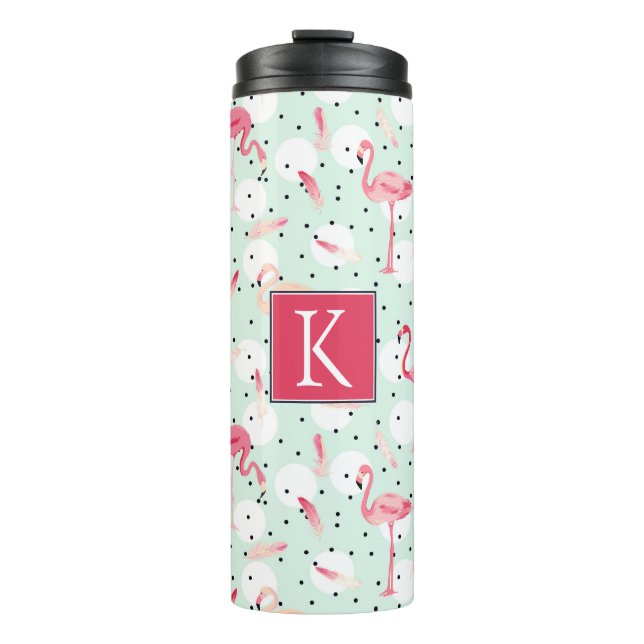 Flamingo Bird With Feathers | Add Your Initial Thermal Tumbler (Front)