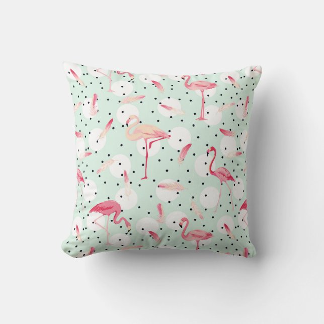 Flamingo Bird With Feathers | Add Your Initial Throw Pillow (Front)
