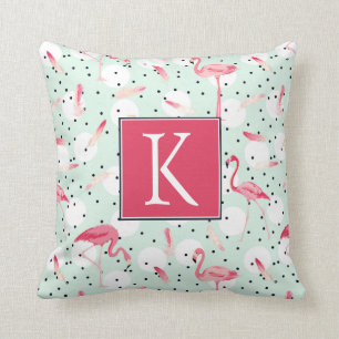 Flamingo Bird With Feathers Add Your Initial Throw Pillow