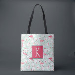 Flamingo Bird With Feathers | Add Your Initial Tote Bag<br><div class="desc">Birds | Retro flamingo bird pattern.  © and ® Bigstock® - All Rights Reserved.</div>