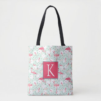 Flamingo Bird With Feathers | Add Your Initial Tote Bag