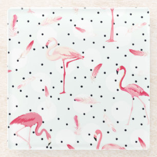 Flamingo Bird With Feathers Glass Coaster